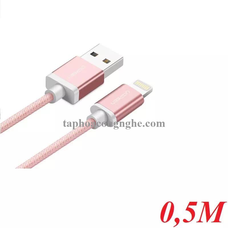 Ugreen 40697 0.5M màu Hồng Cáp Lightning sạc + truyền dữ liệu cho iPhone US199 30040697